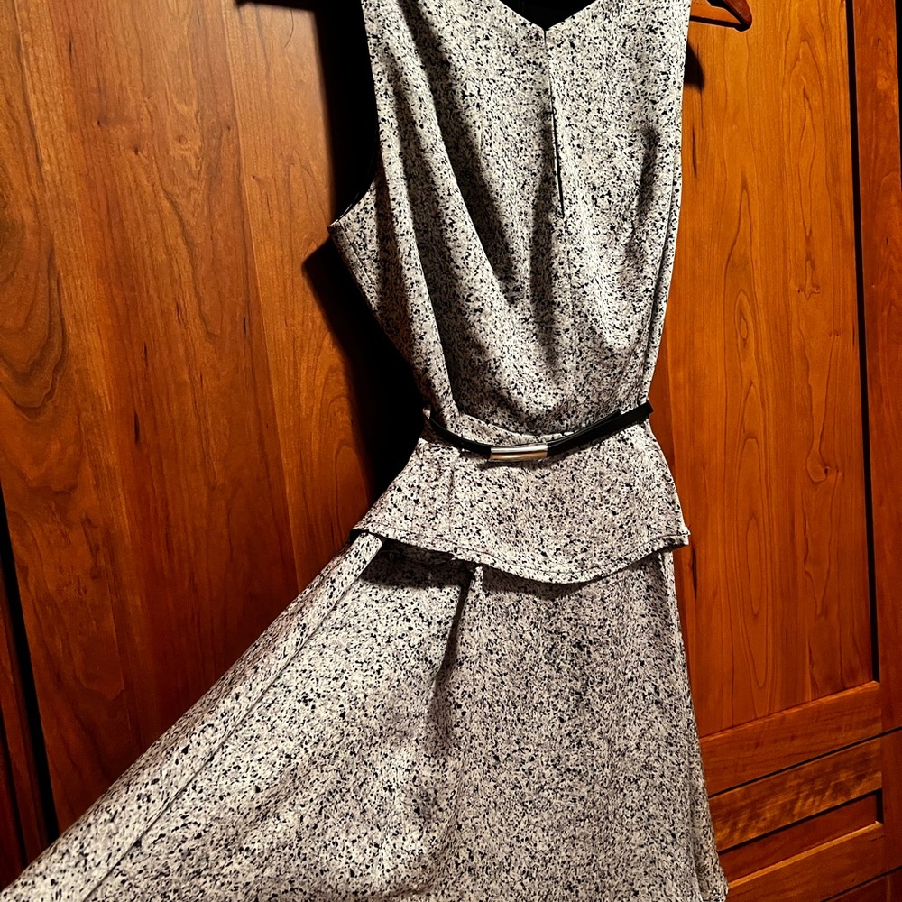 White, Black and Gray Elegant 100% Silk Dress by Robert Rodriguez, Size 10